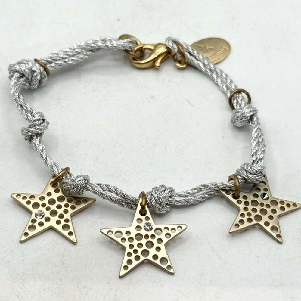 Vintage silver metallic thread rhinestone star charm bracelet